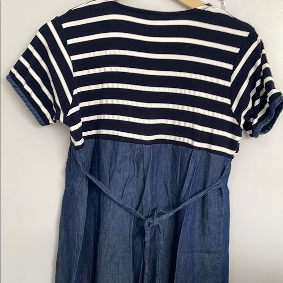 Striped Navy and Denim Dress feeding nursing maternity size M - Picture 2 of 7